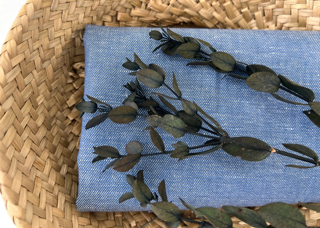 Blue Chambray Twill Fabric – Linen Cotton Blend, Pre-Washed 8263