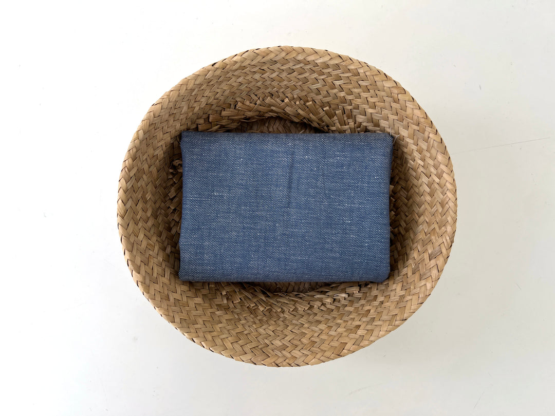 Blue Chambray Twill Fabric – Linen Cotton Blend, Pre-Washed 8263
