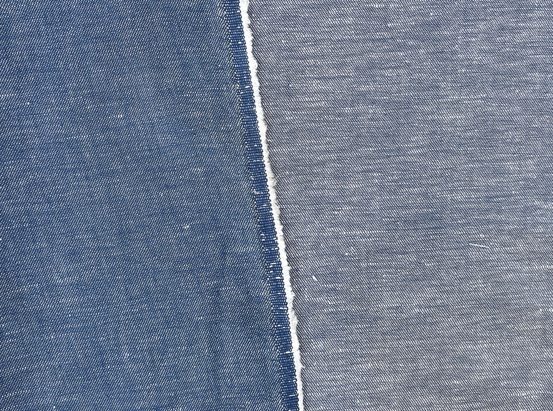Blue Chambray Twill Fabric – Linen Cotton Blend, Pre-Washed 8263