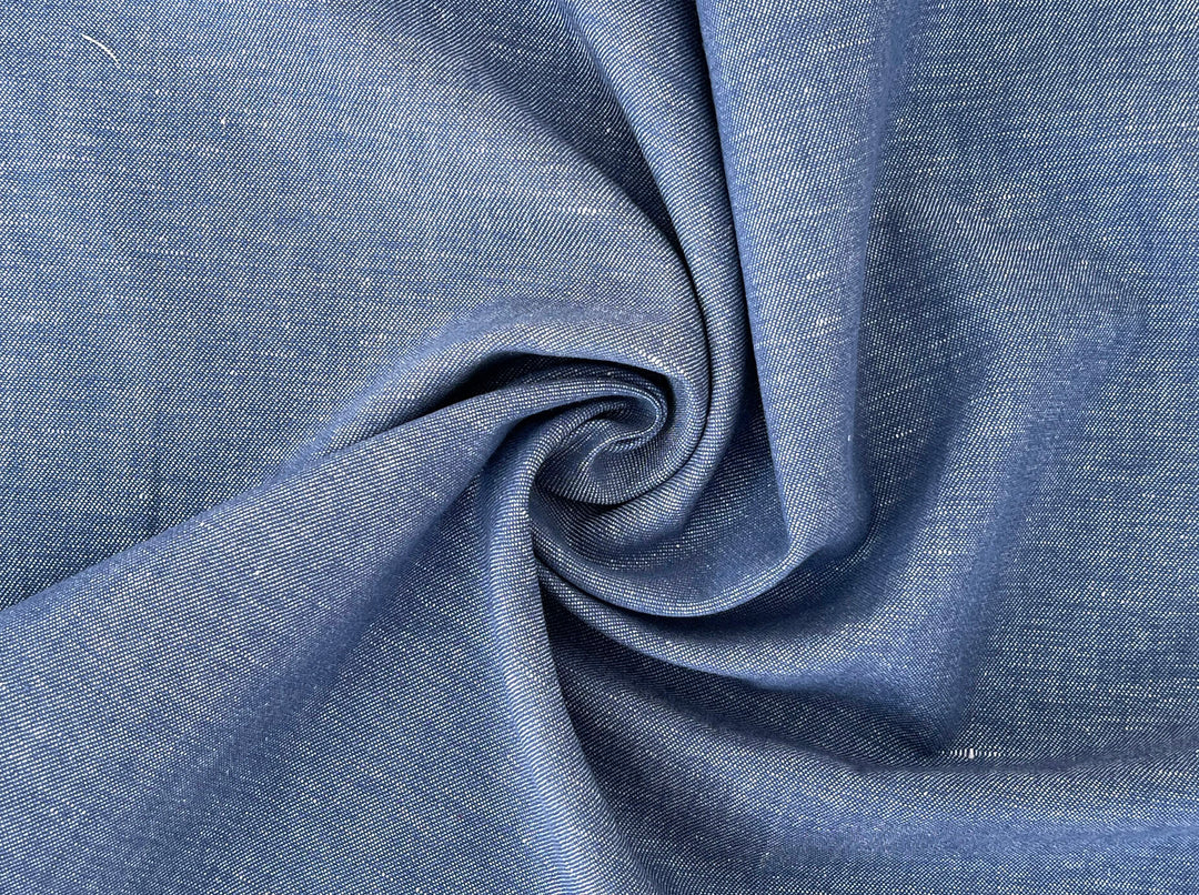 Blue Chambray Twill Fabric – Linen Cotton Blend, Pre-Washed 8263