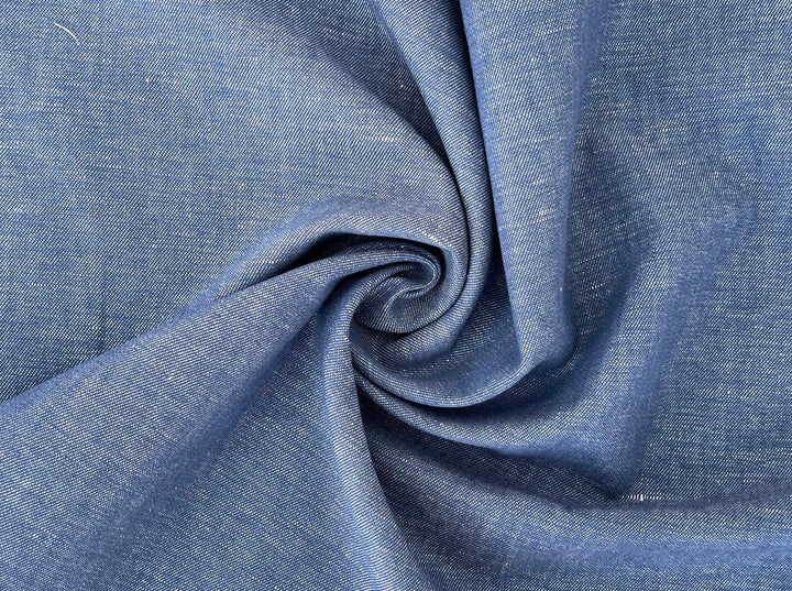 Blue Chambray Twill Fabric – Linen Cotton Blend, Pre-Washed 8263