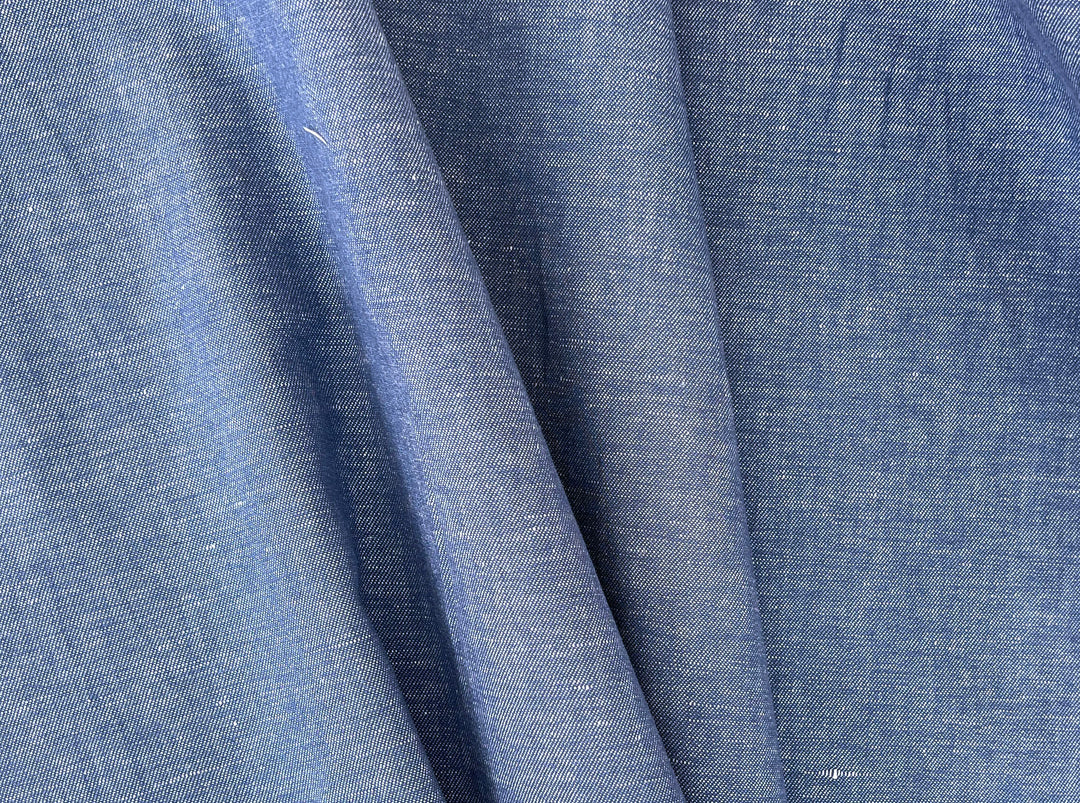 Blue Chambray Twill Fabric – Linen Cotton Blend, Pre-Washed 8263
