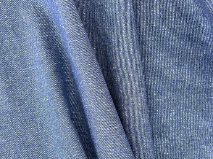 Blue Chambray Twill Fabric – Linen Cotton Blend, Pre-Washed 8263