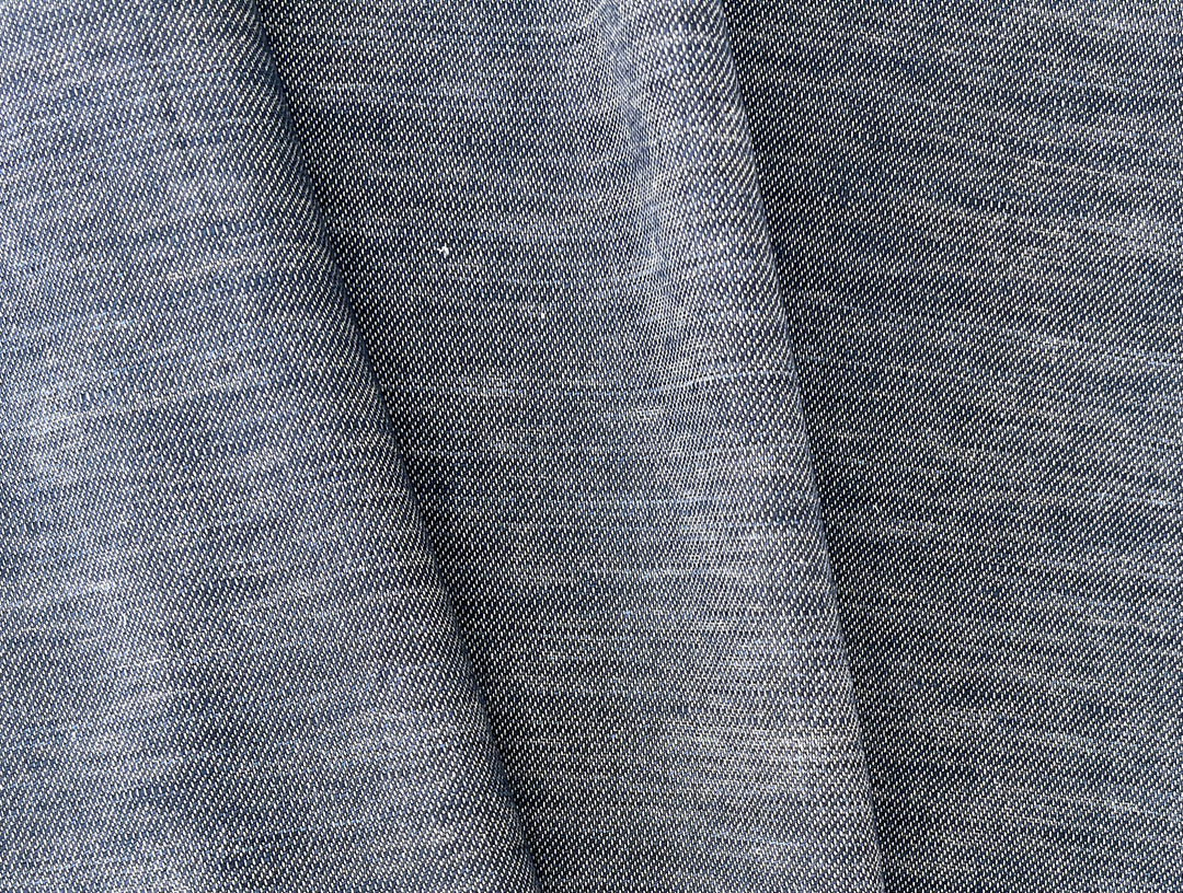 Linen Cotton Fabric – Navy Denim Style Chambray Twill, Medium to Heavy Weight 1567