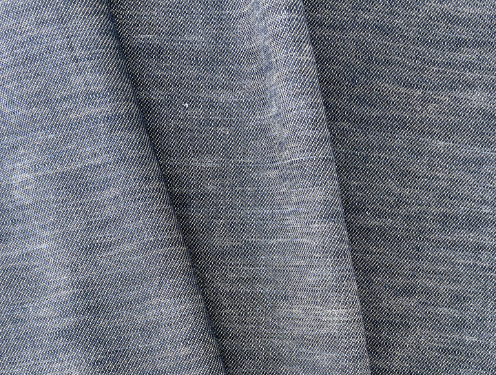 Linen Cotton Fabric – Navy Denim Style Chambray Twill, Medium to Heavy Weight 1567