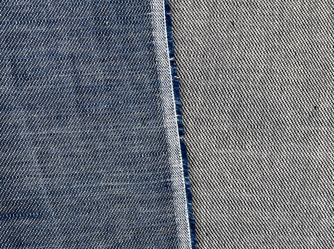 Linen Cotton Fabric – Navy Denim Style Chambray Twill, Medium to Heavy Weight 1567