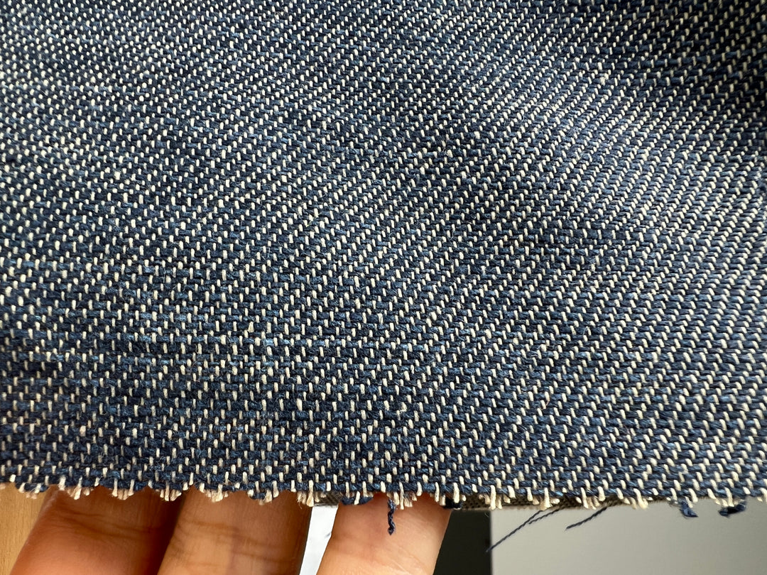 Linen Cotton Fabric – Navy Denim Style Chambray Twill, Medium to Heavy Weight 1567