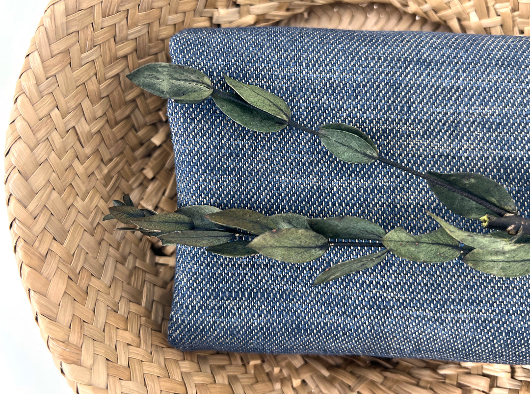 Linen Cotton Fabric – Navy Denim Style Chambray Twill, Medium to Heavy Weight 1567