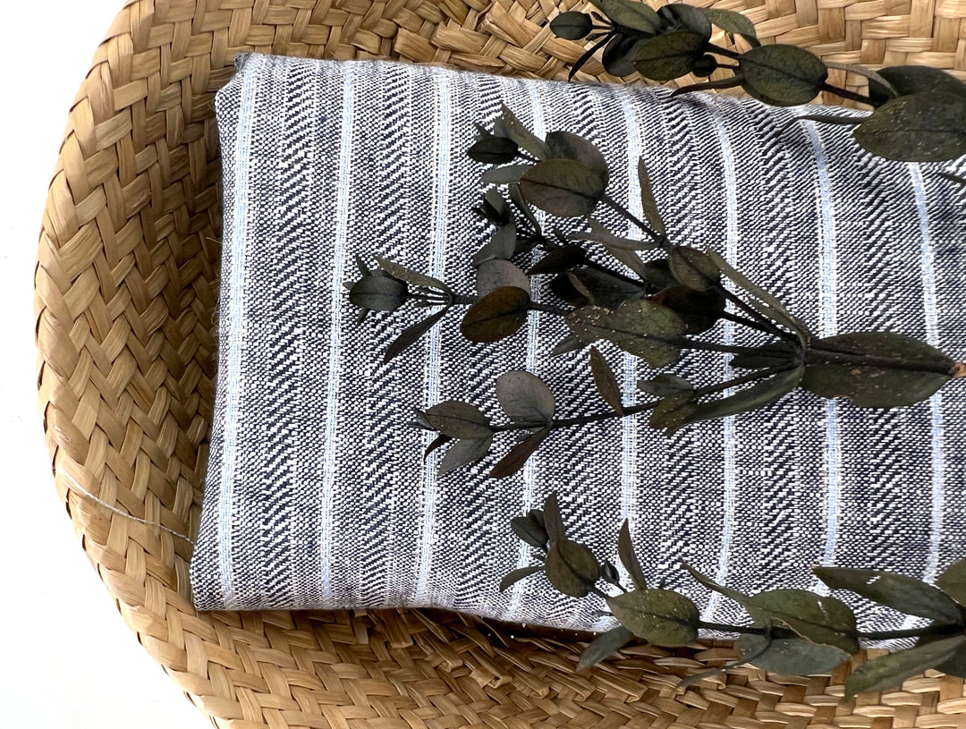 Linen Fabric with Silver Lurex – Striped Dobby Weave, Pre-Washed 2520
