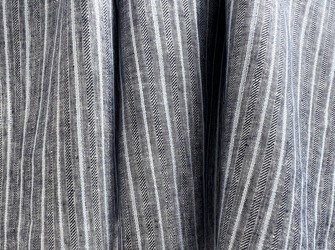 Linen Fabric with Silver Lurex – Striped Dobby Weave, Pre-Washed 2520