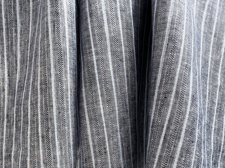 Linen Fabric with Silver Lurex – Striped Dobby Weave, Pre-Washed 2520