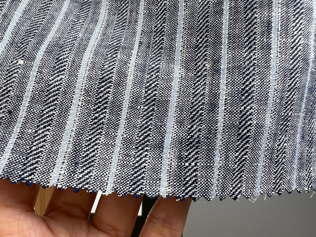 Linen Fabric with Silver Lurex – Striped Dobby Weave, Pre-Washed 2520