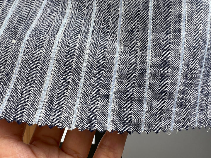 Linen Fabric with Silver Lurex – Striped Dobby Weave, Pre-Washed 2520