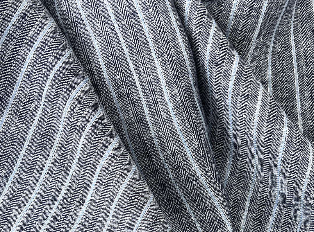 Linen Fabric with Silver Lurex – Striped Dobby Weave, Pre-Washed 2520