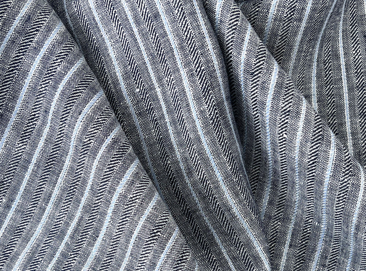 Linen Fabric with Silver Lurex – Striped Dobby Weave, Pre-Washed 2520