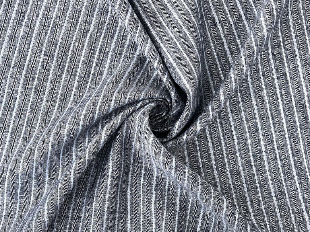 Linen Fabric with Silver Lurex – Striped Dobby Weave, Pre-Washed 2520