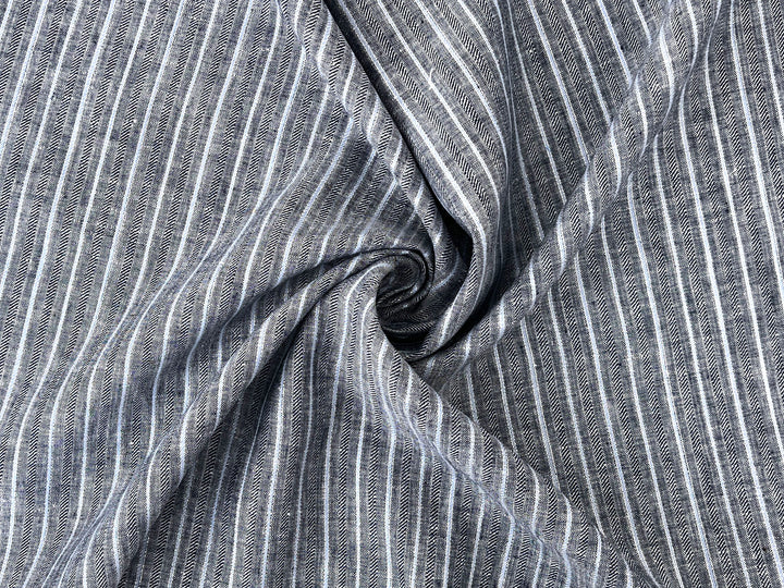 Linen Fabric with Silver Lurex – Striped Dobby Weave, Pre-Washed 2520