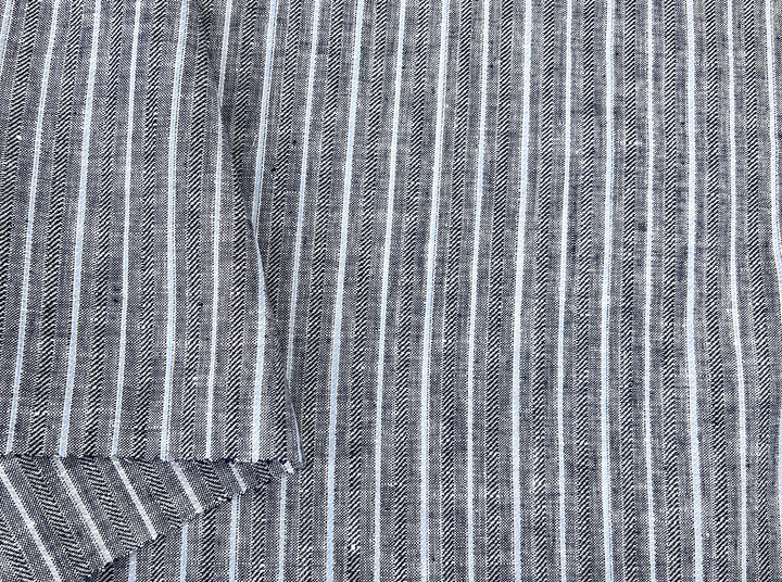 Linen Fabric with Silver Lurex – Striped Dobby Weave, Pre-Washed 2520
