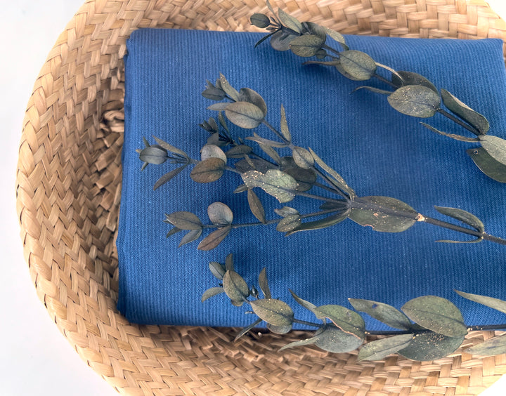 Blue Cotton Polyester Dobby Fabric – Subtle Stripe, Natural Stretch 8270