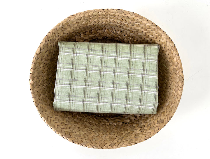 Green Plaid Linen Cotton Fabric – Pre-Washed, Light-Medium Weight 8268