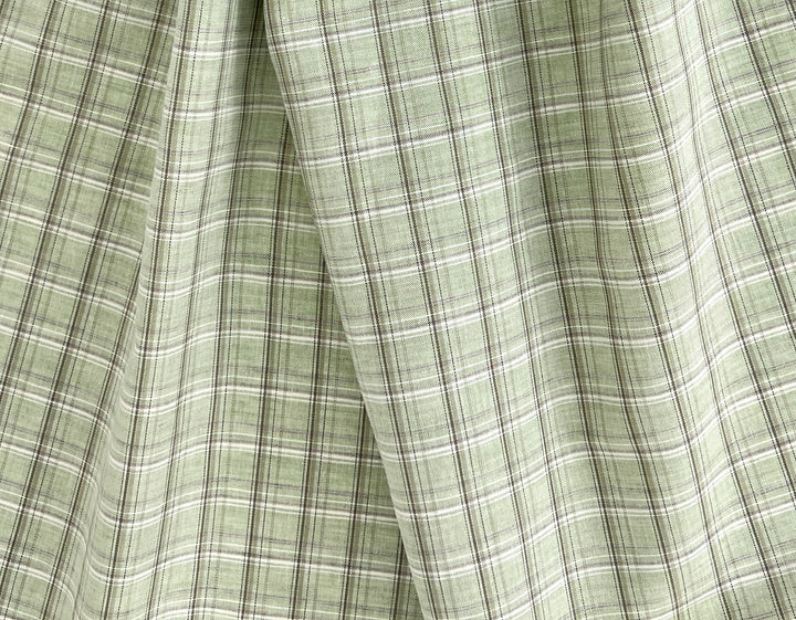 Green Plaid Linen Cotton Fabric – Pre-Washed, Light-Medium Weight 8268