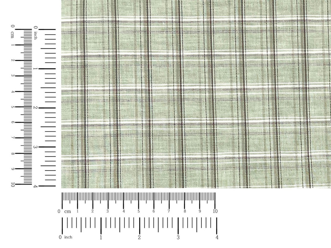 Green Plaid Linen Cotton Fabric – Pre-Washed, Light-Medium Weight 8268