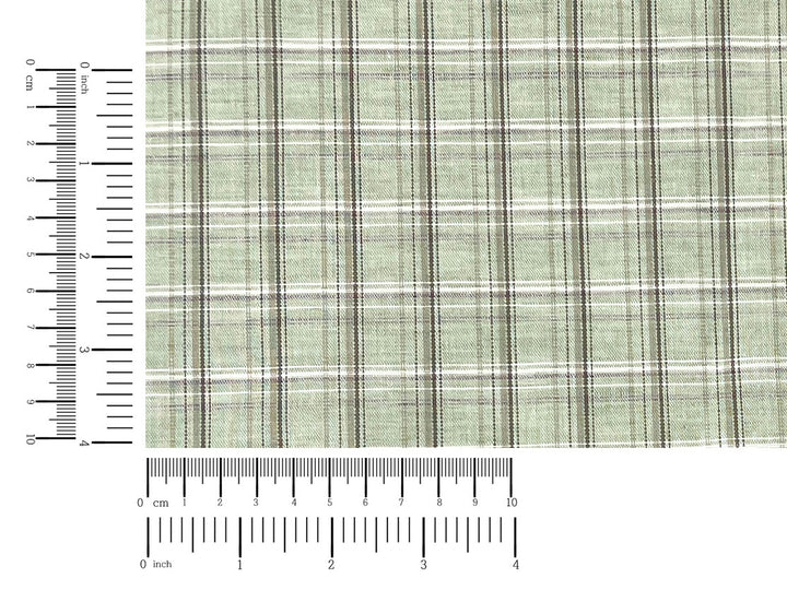 Green Plaid Linen Cotton Fabric – Pre-Washed, Light-Medium Weight 8268