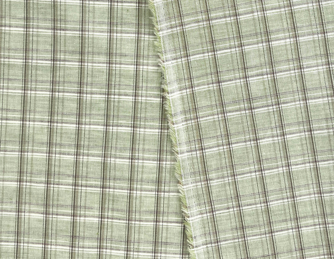 Green Plaid Linen Cotton Fabric – Pre-Washed, Light-Medium Weight 8268