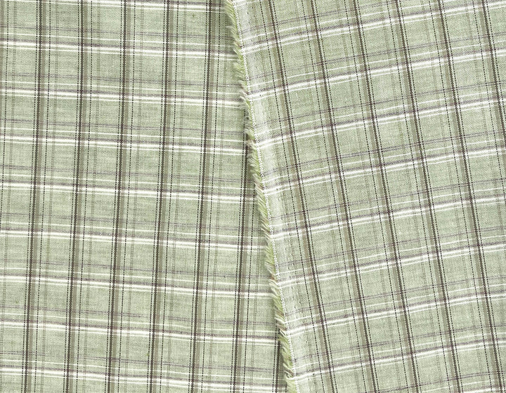 Green Plaid Linen Cotton Fabric – Pre-Washed, Light-Medium Weight 8268