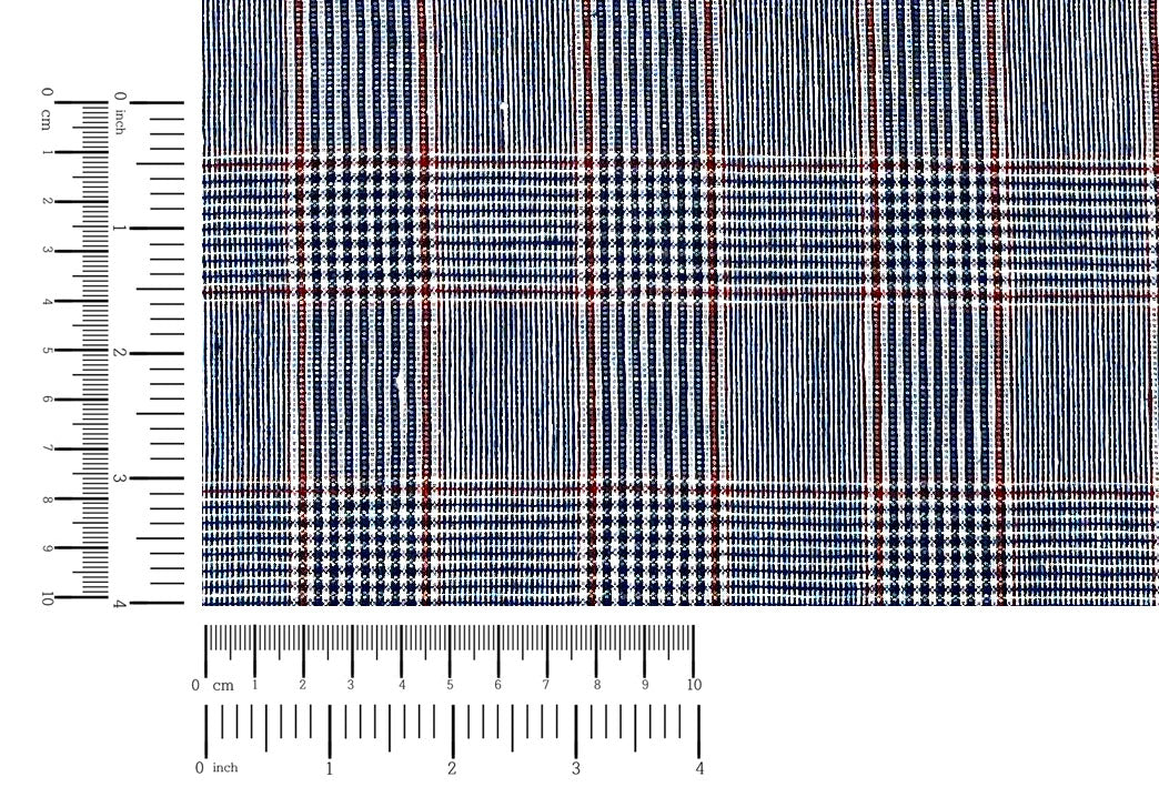 Linen Rayon Glen Plaid Fabric – Navy & White with Red Overcheck | Light-Medium Weight, Pre-Washed 3929