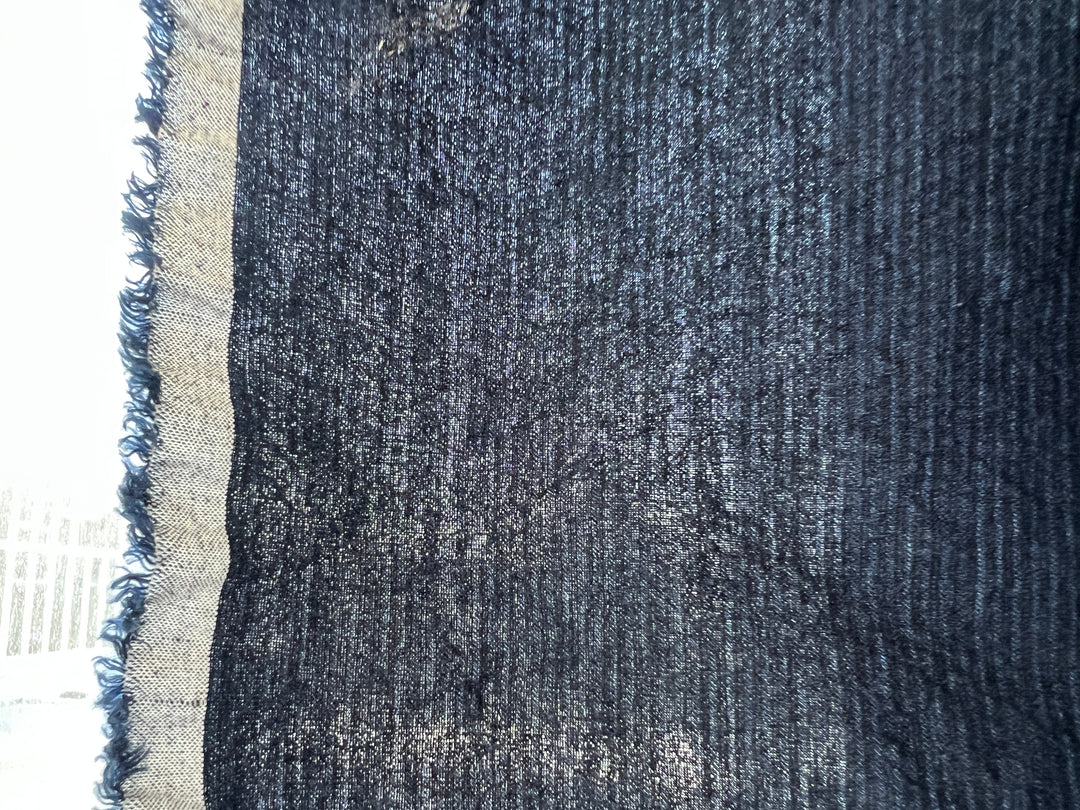 Navy Linen Cotton Spandex Fabric – Subtle Stripe with Seersucker & Warp Stretch 8215