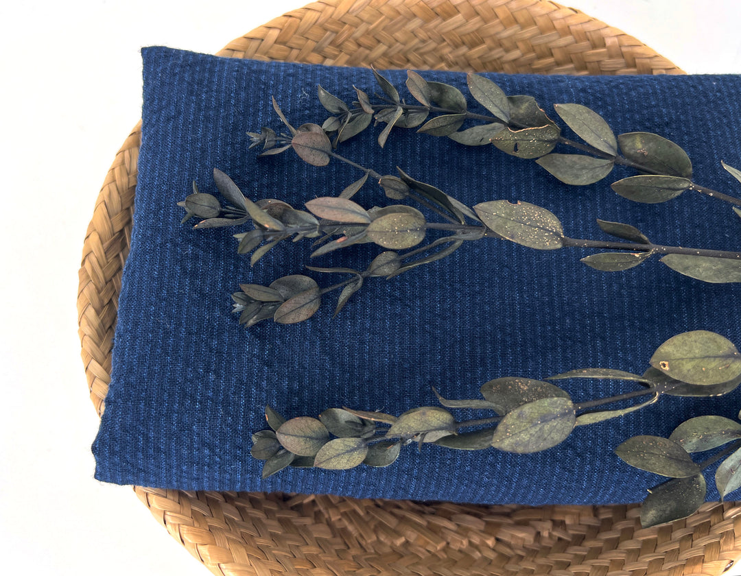 Navy Linen Cotton Spandex Fabric – Subtle Stripe with Seersucker & Warp Stretch 8215