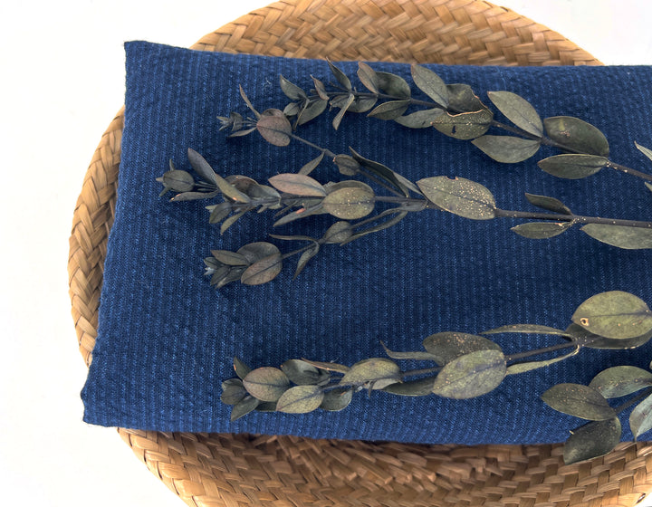 Navy Linen Cotton Spandex Fabric – Subtle Stripe with Seersucker & Warp Stretch 8215