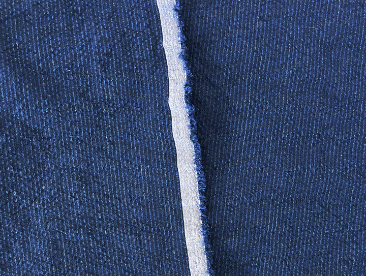 Navy Linen Cotton Spandex Fabric – Subtle Stripe with Seersucker & Warp Stretch 8215