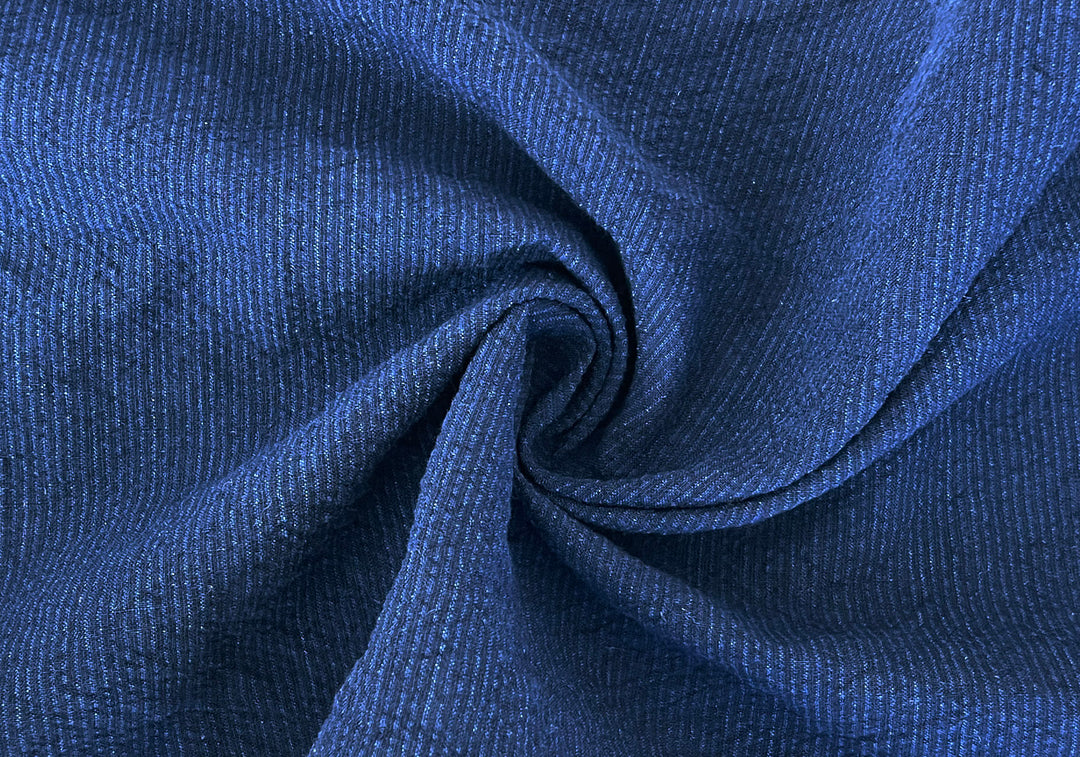 Navy Linen Cotton Spandex Fabric – Subtle Stripe with Seersucker & Warp Stretch 8215
