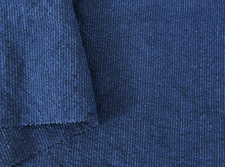 Navy Linen Cotton Spandex Fabric – Subtle Stripe with Seersucker & Warp Stretch 8215