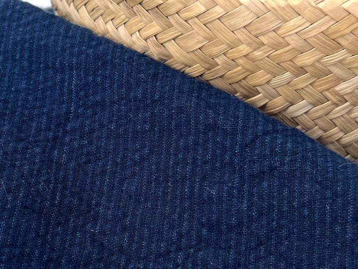 Navy Linen Cotton Spandex Fabric – Subtle Stripe with Seersucker & Warp Stretch 8215