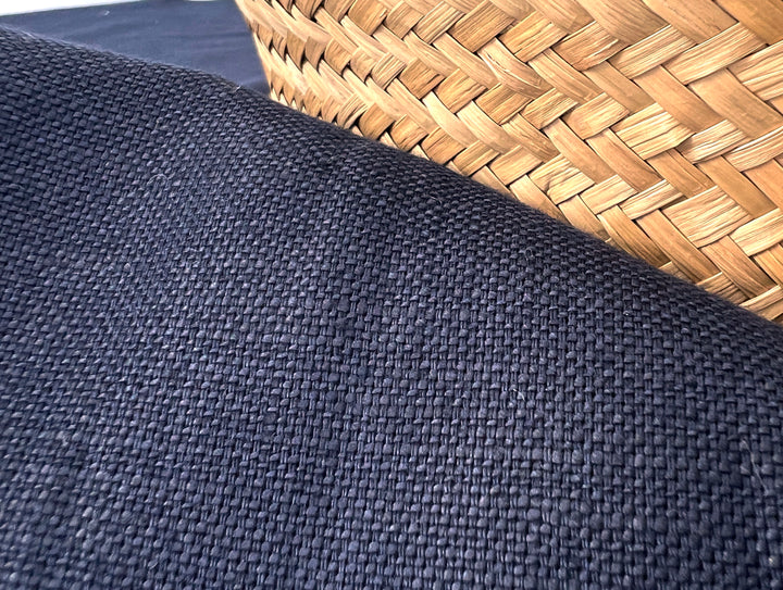 Navy 100% Linen Fabric – Heavy Weight Mat Canvas Weave 8213
