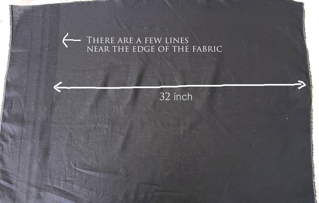 Black 100% Linen Fabric – Lightweight, Pre-Washed, Subtle Stripe Variation