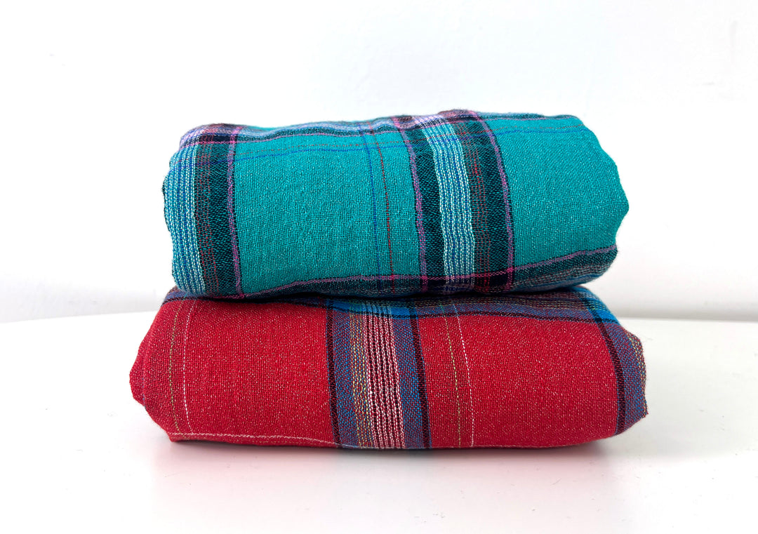 Classic Tartan Check Linen Blend Fabric – Red & Teal Options 7991 7992