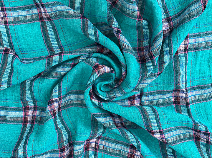 Classic Tartan Check Linen Blend Fabric – Red & Teal Options 7991 7992