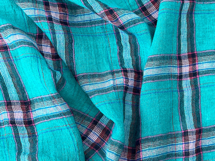 Classic Tartan Check Linen Blend Fabric – Red & Teal Options 7991 7992