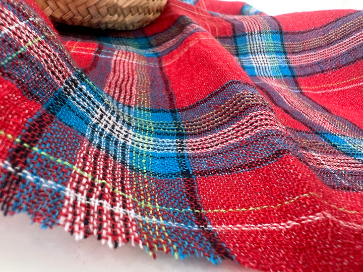 Classic Tartan Check Linen Blend Fabric – Red & Teal Options 7991 7992