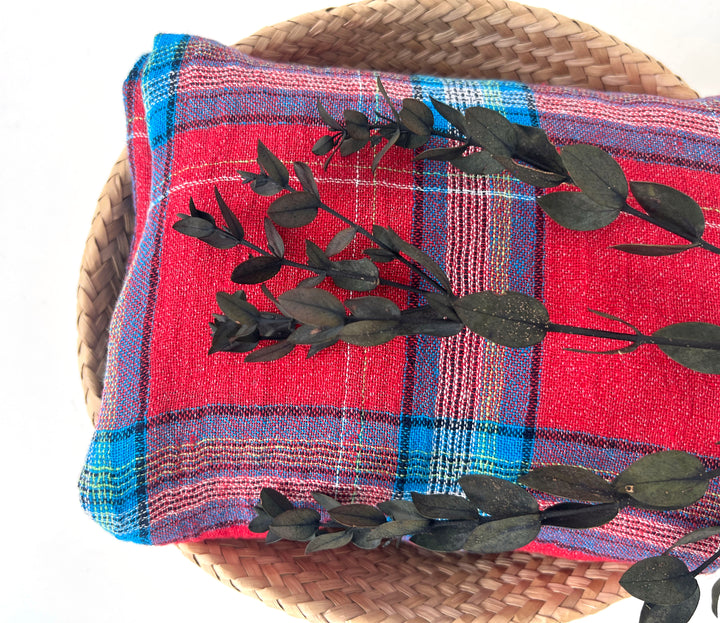 Classic Tartan Check Linen Blend Fabric – Red & Teal Options 7991 7992