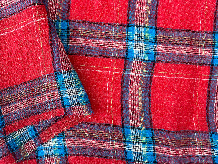 Classic Tartan Check Linen Blend Fabric – Red & Teal Options 7991 7992