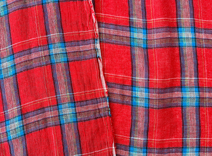 Classic Tartan Check Linen Blend Fabric – Red & Teal Options 7991 7992