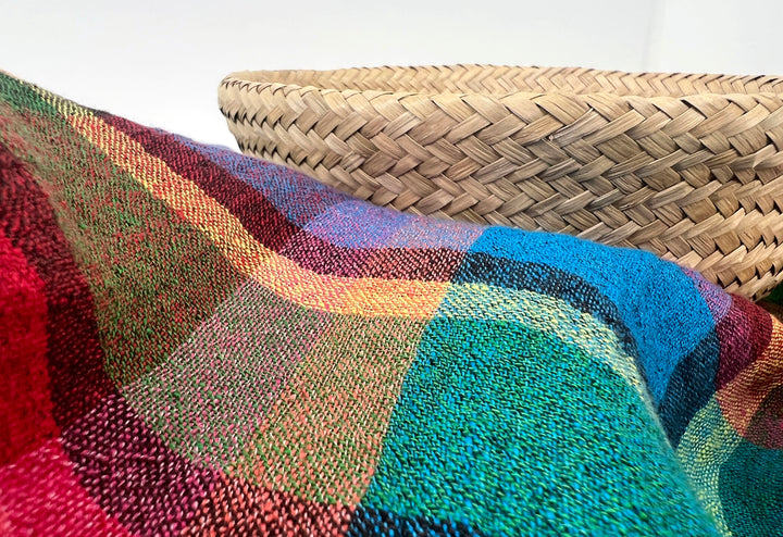 Vivid Multicolor Madras Plaid Linen Blend Fabric – Light Weight with Natural Wrinkle Effect  7587