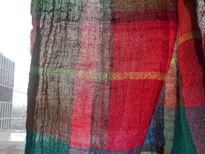 Vivid Multicolor Madras Plaid Linen Blend Fabric – Light Weight with Natural Wrinkle Effect  7587