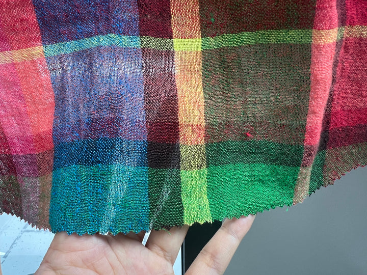 Vivid Multicolor Madras Plaid Linen Blend Fabric – Light Weight with Natural Wrinkle Effect  7587