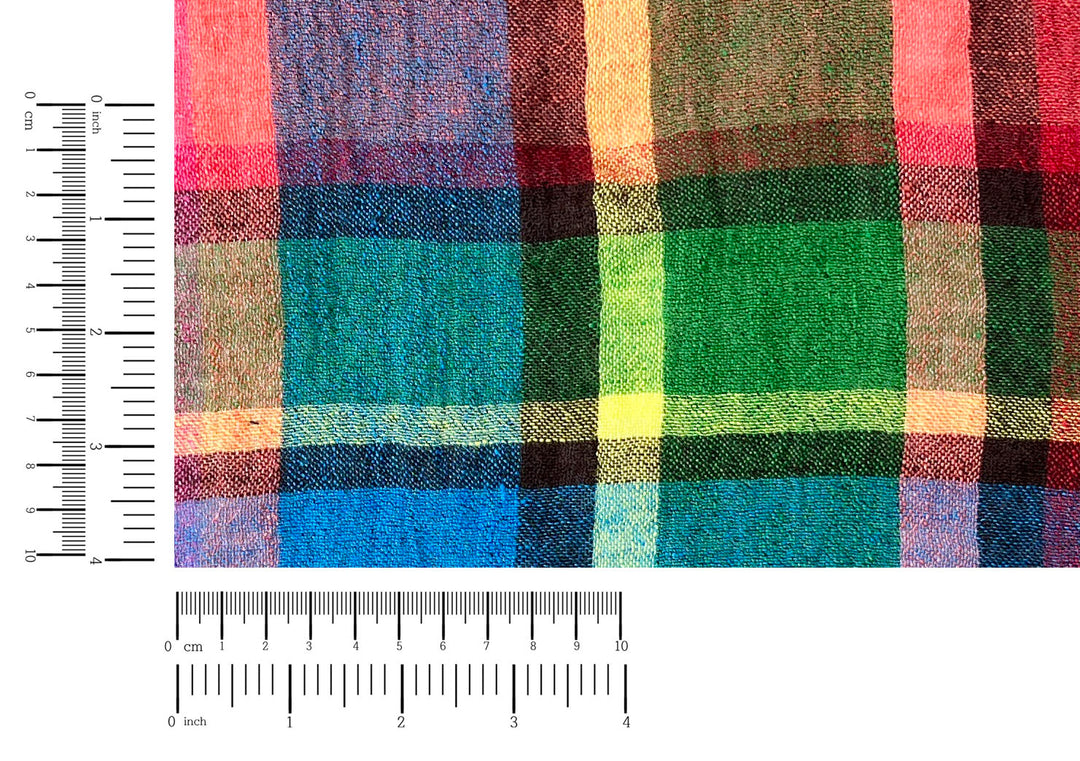 Vivid Multicolor Madras Plaid Linen Blend Fabric – Light Weight with Natural Wrinkle Effect  7587